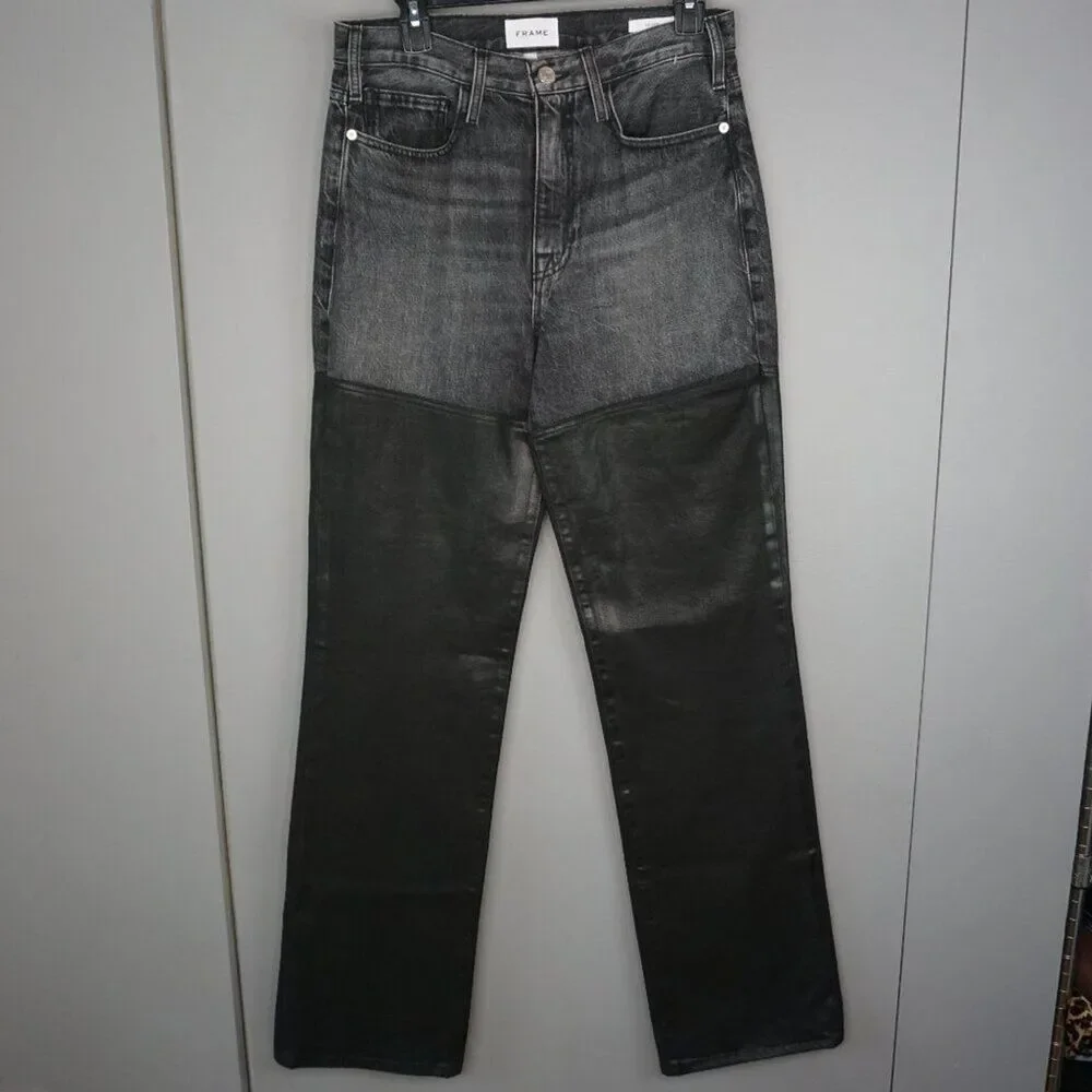 FRAME Women's Jeans Le Jane Jeans Midnight Mix Black Coated Wide Leg size 27 - Picture 2 of 16